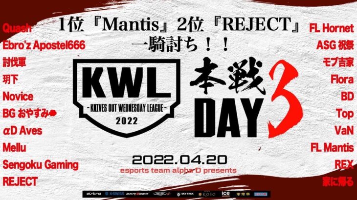 【荒野行動】KWL 本戦 4月度 DAY3 開幕【1位『Mantis』2位『REJECT』激突！】実況：Bocky＆柴田アナ
