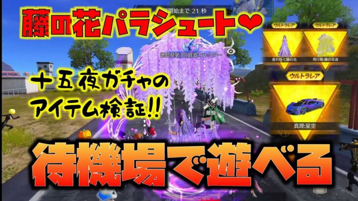 【荒野行動】待機場で遊べるw藤の花パラシュート❤ 十五夜限定ガチャのアイテム検証してきましたw