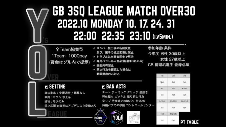 【荒野行動　大会生配信】GB  ~Over30~ YOL 10月度 Day1