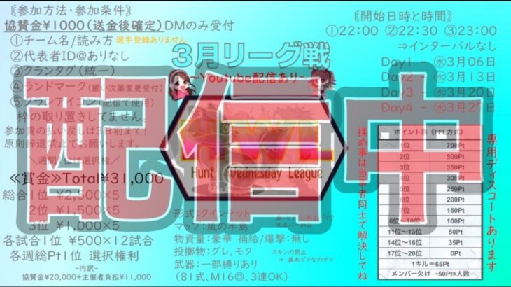 【荒野行動】　HWL　３月度リーグ戦　～Day３～　嵐の半島リーグ戦　生配信中